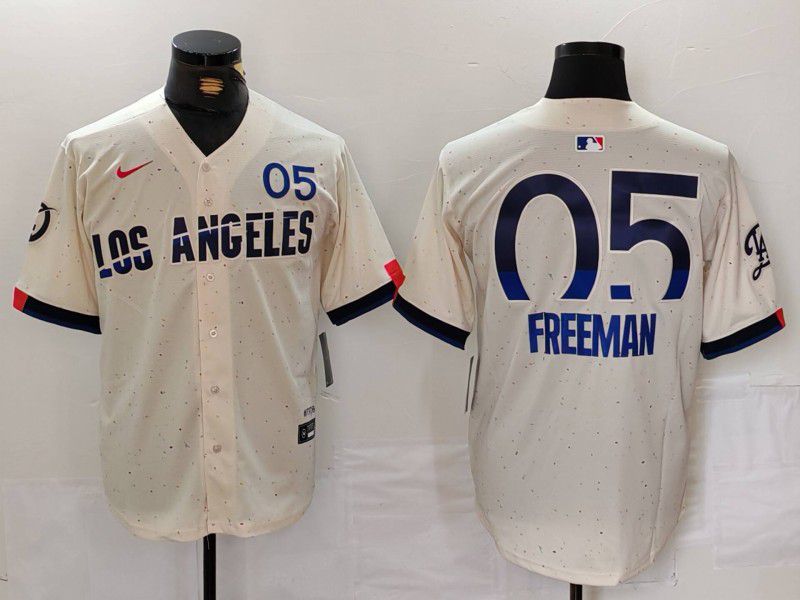 Men Los Angeles Dodgers 5 Freeman Cream Fashion Nike Game MLB Jersey style 701
